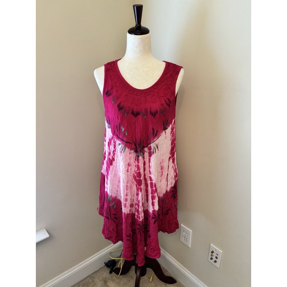 Fashion Force Vintage 90s Tie-Dye Hot Pink Umbrella Dress Tank Top Free Size